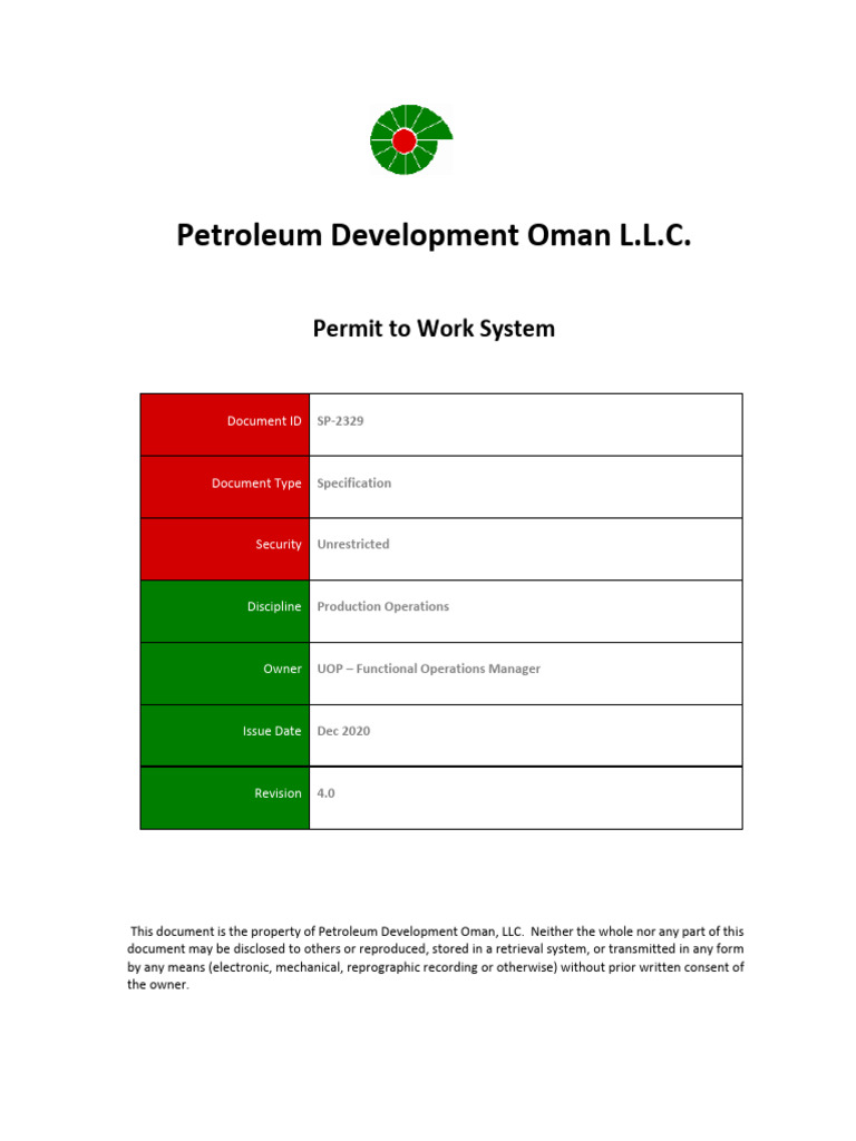 Permit to Work System Overview | PDF | Oil Well | Risk