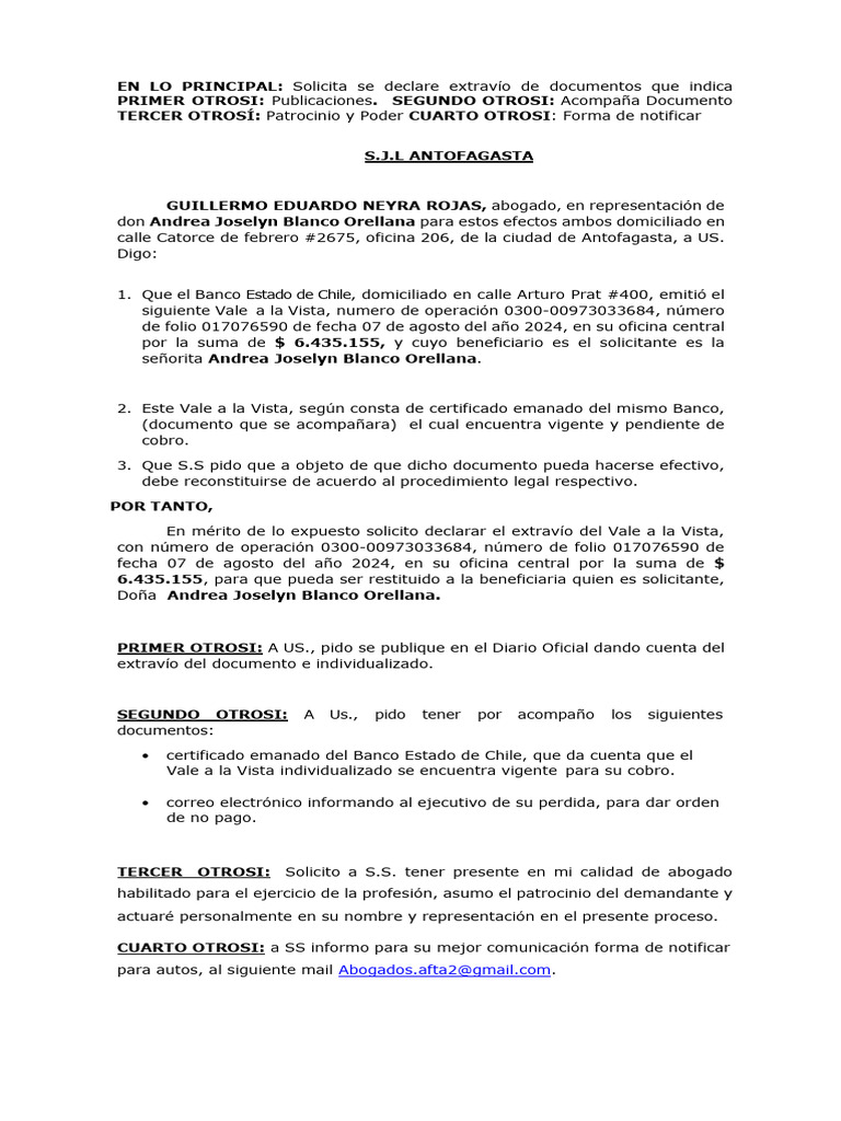 Solicitud de extravío de Vale a la Vista | PDF
