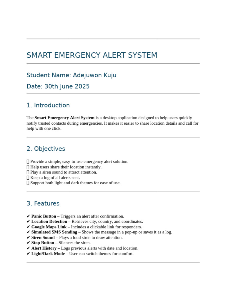 Smart Emergency Alert System Overview | PDF