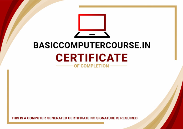 Certificate of Completion: Basic Computer Course | PDF
