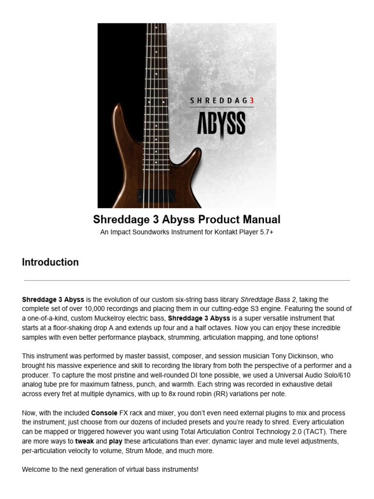 Shreddage 3 Abyss Manual Overview | PDF | Guitars | String Instruments
