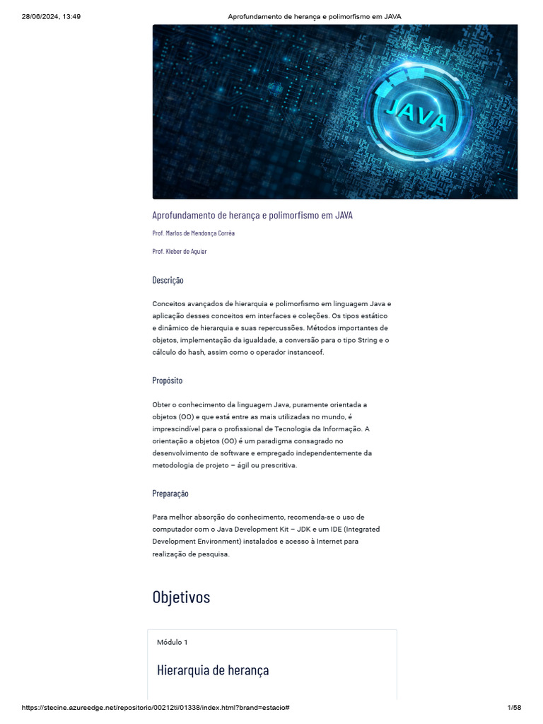 Tema 03 - Aprofundamento de Herança e Polimorfismo em JAVA | PDF ...