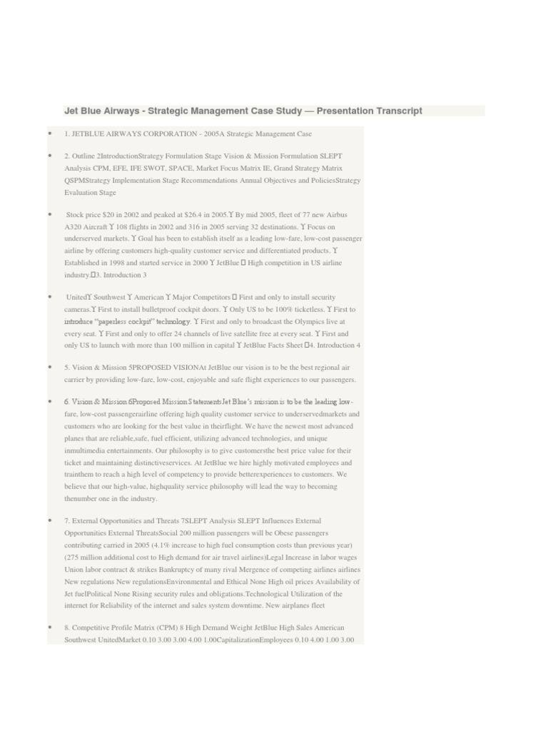 Jet Blue Airways - Strategic Management Case Study - Presentation ...