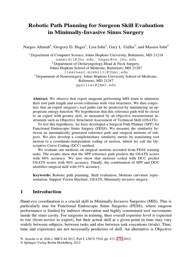Robotic Path Planning For Surgeon Skill Evalution in MIS Sinus Surgery ...