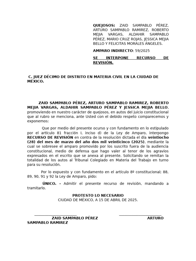 Recurso de Revisión en Amparo 59/2025 | PDF | Caso de ley | Propiedad