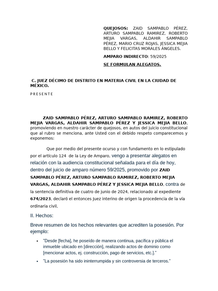 Alegatos en Amparo Indirecto 59/2025 | PDF | Justicia | Crimen y violencia