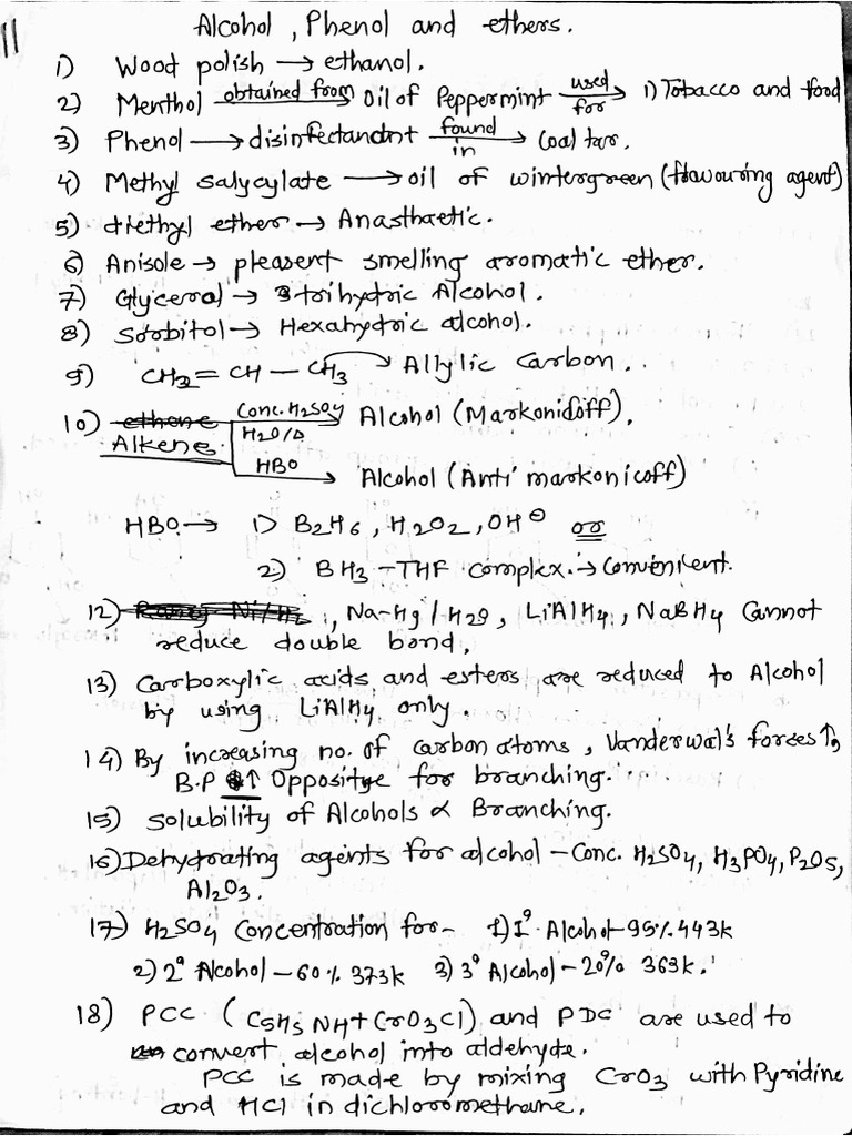 22 Alcohol, Phenol and Ethers MHT CET Short Notes Handwritten | PDF