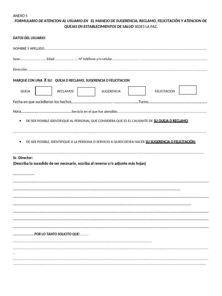 Anexo 5 Formulario Queja Formal | PDF