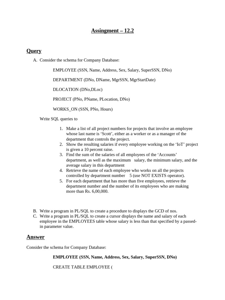 SQL Queries for Company Database Tasks | PDF | Pl/Sql | Salary