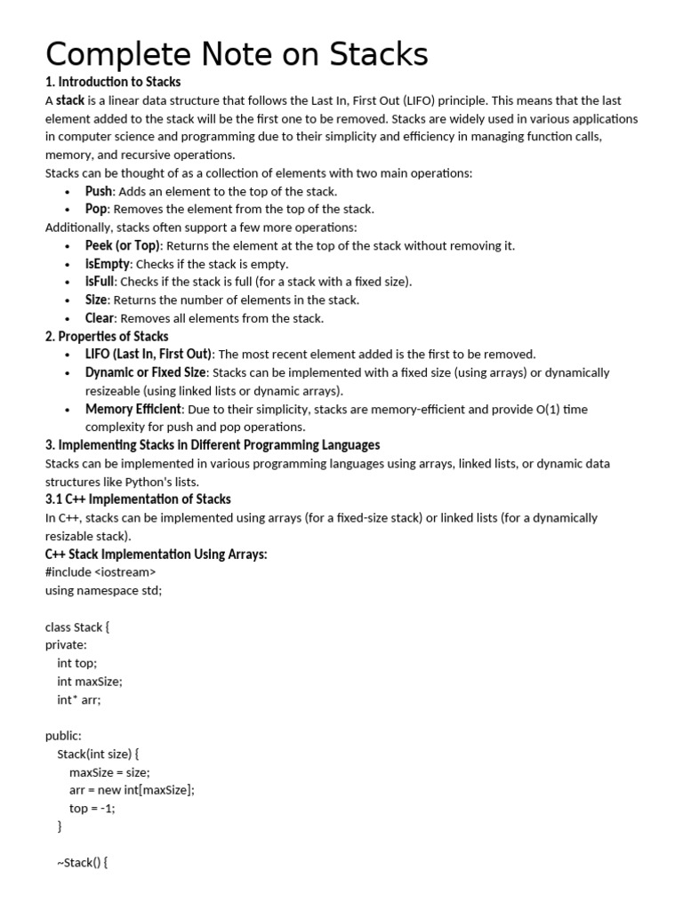 Overview of Stack Data Structures | PDF | Computer Network | Software ...