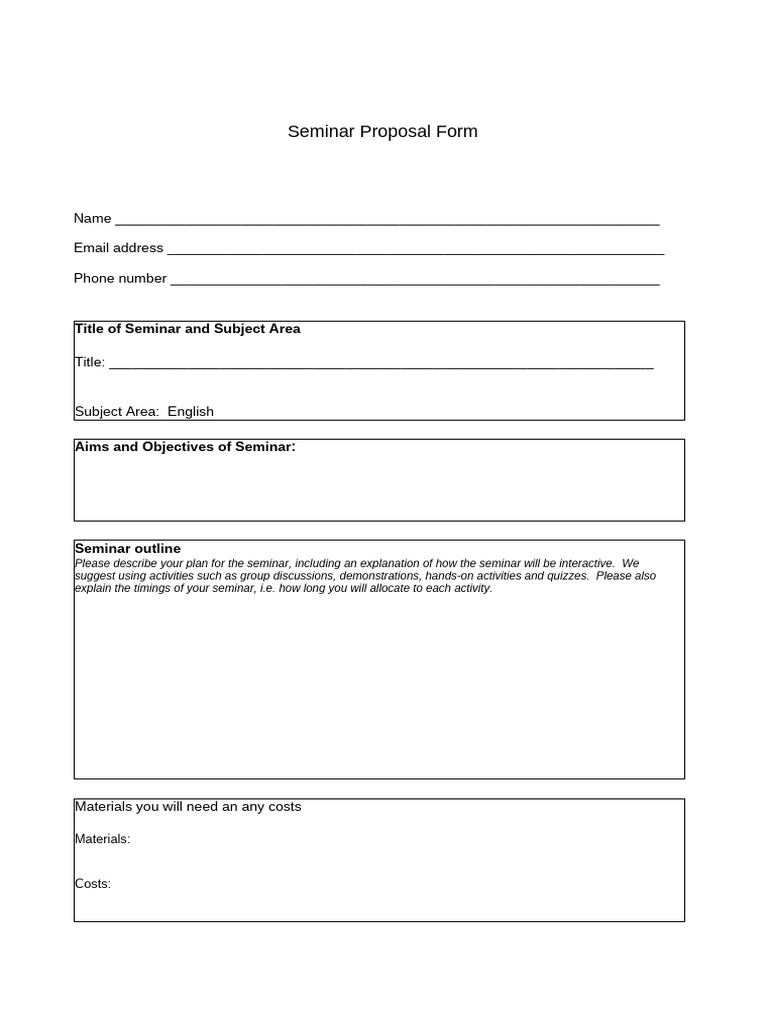 Seminar Proposal Form Template | PDF