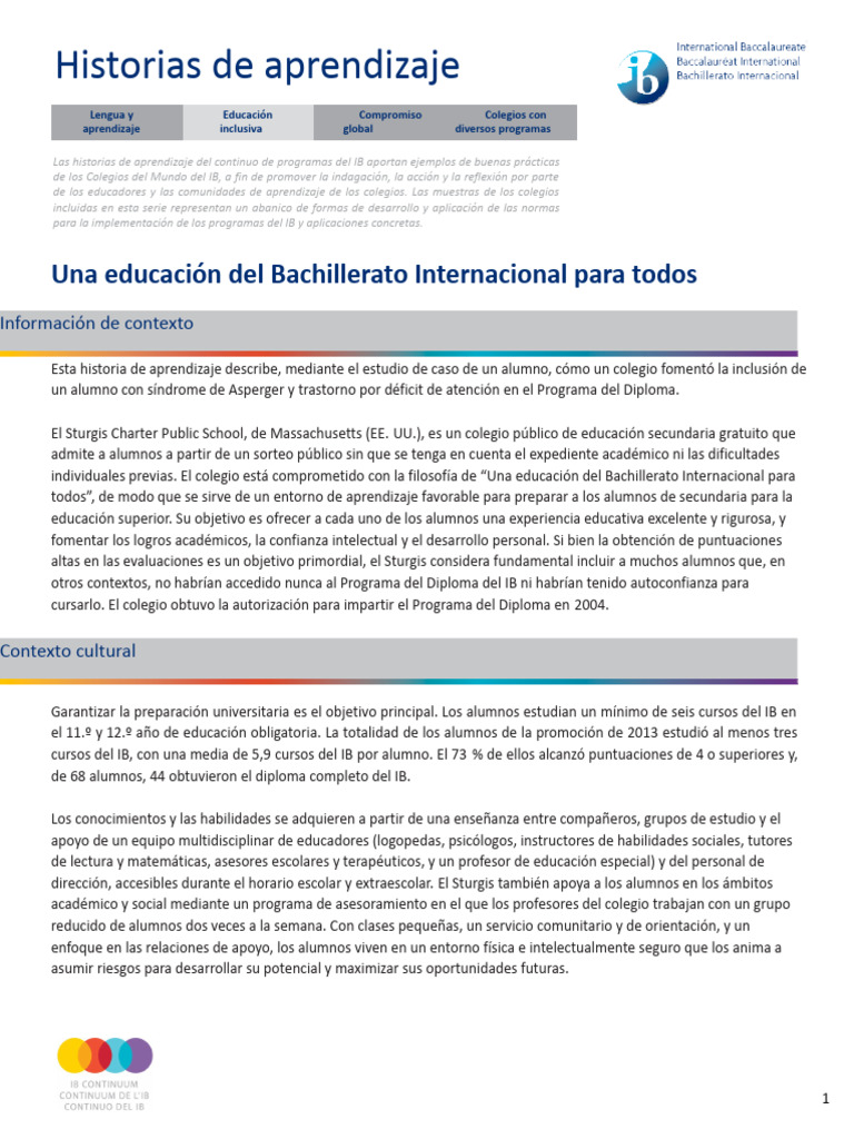 Inclusión en el Programa del IB: Sturgis | PDF | Enseñando | Maestros