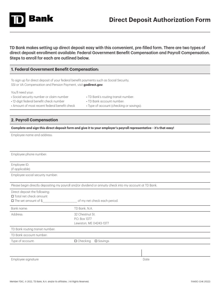 TD Bank Direct Deposit Form Guide | PDF