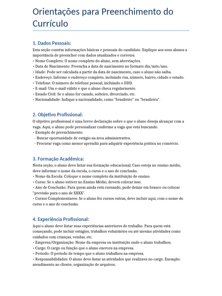 Explicacao_Preenchimento_Curriculo | PDF | Aprendizado