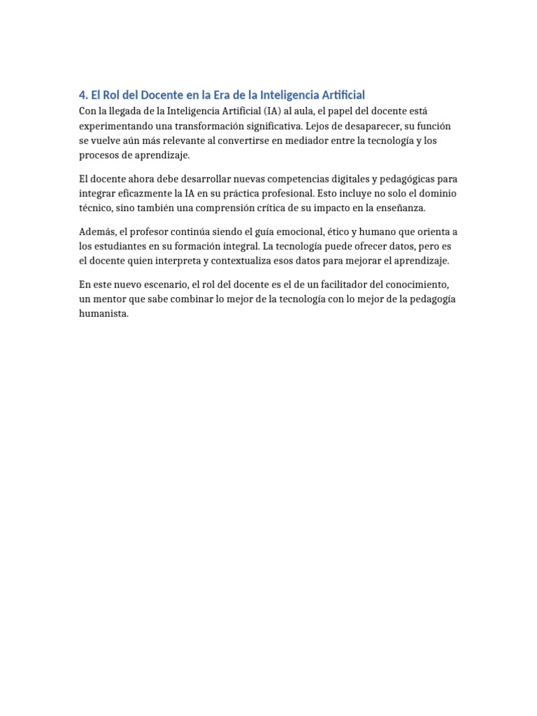 4 El Rol Del Docente en La Era de La Inteligencia Artificial | PDF