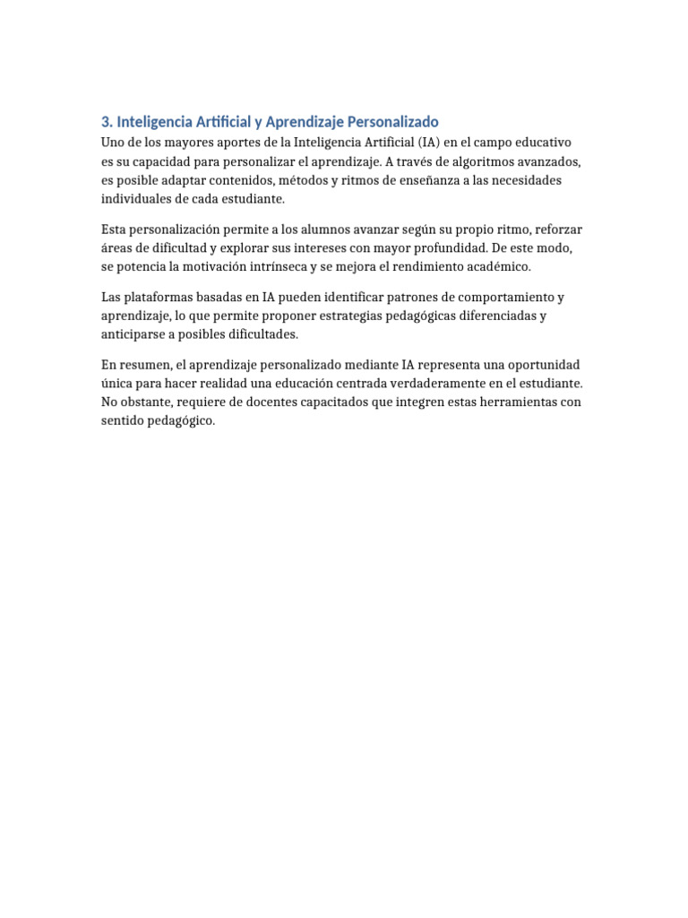 3 Inteligencia Artificial y Aprendizaje Personalizado | PDF