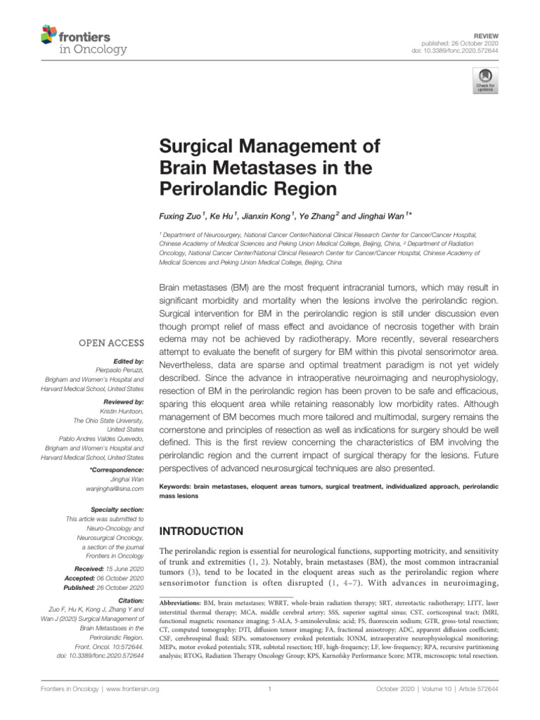 Surgical Management of Brain Metastases in The Per | PDF | Radiation ...