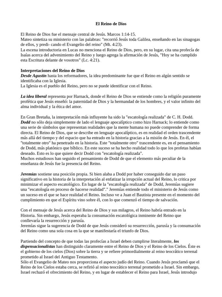 El Reino de Dios. Teología Del NT | PDF | Jesús | Evangelio de Mateo