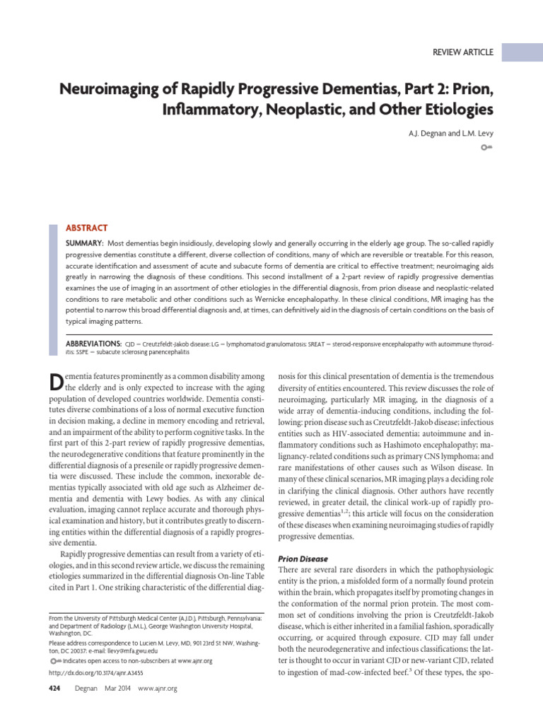 Neuroimaging in Rapid Dementias: Part 2 | PDF | Dementia | Multiple ...
