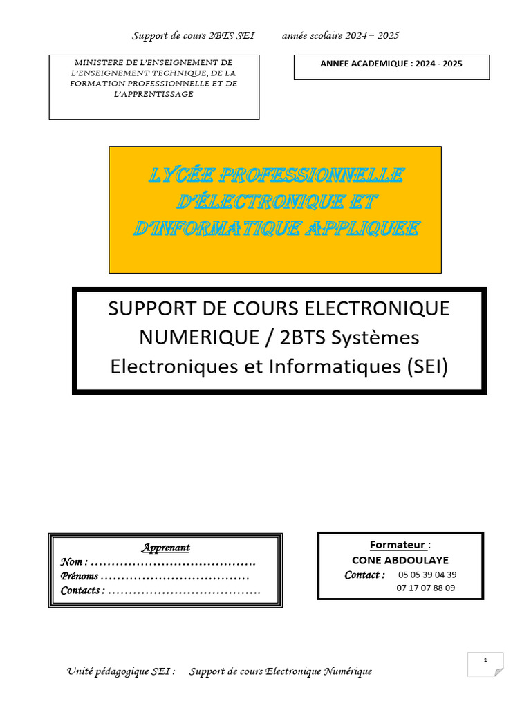 Support de cours BTS SEI 2024-2025 | PDF | Arithmétique | Code ...