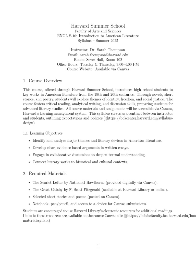 Harvard Summer English Literature Syllabus | PDF | American Literature ...