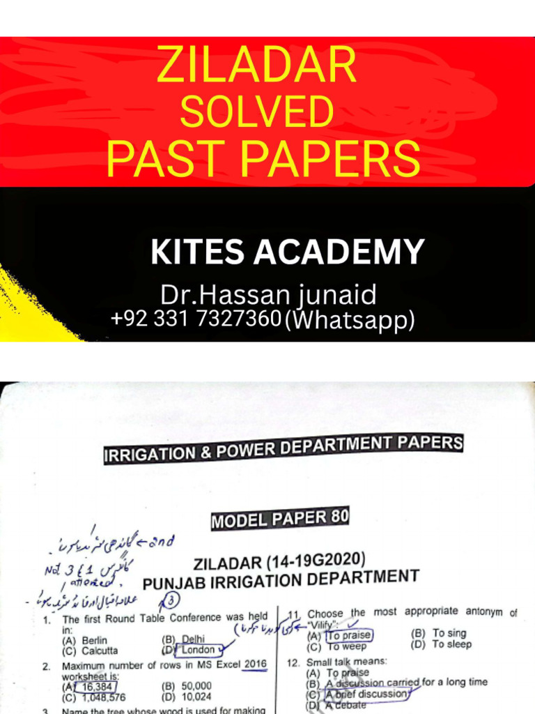 Ziladar Solved PAST PAPERS by Dr. Hassan Junaid | PDF