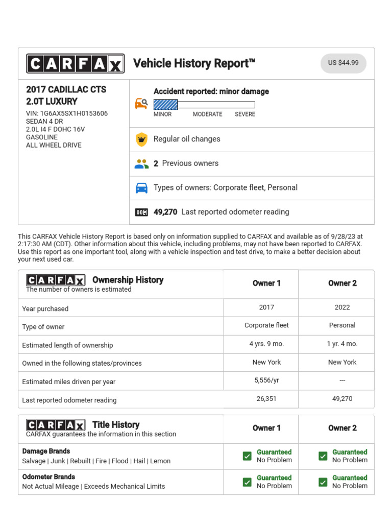 Carfax Report 1G6AX5SX1H0153606 | PDF | General Motors | Automotive ...