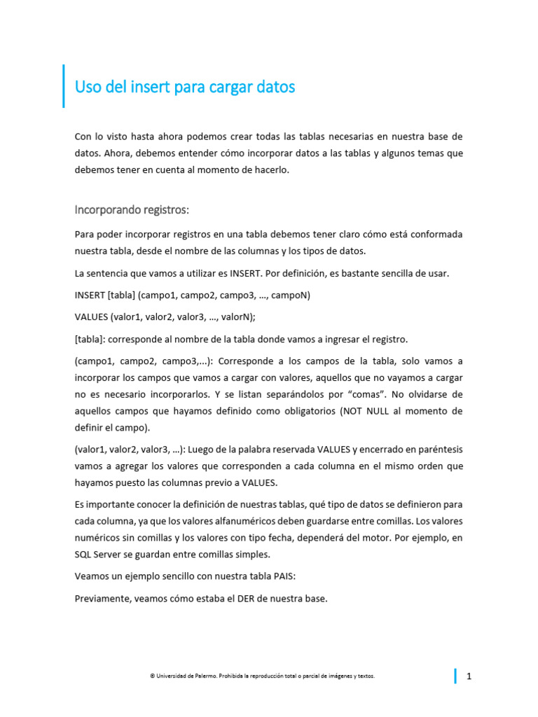 Uso Del Insert para Cargar Datos | PDF | SQL | Informática