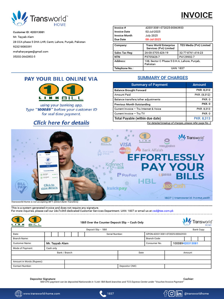 Transworld Invoice for DHA Phase 5 | PDF | Money | Payments
