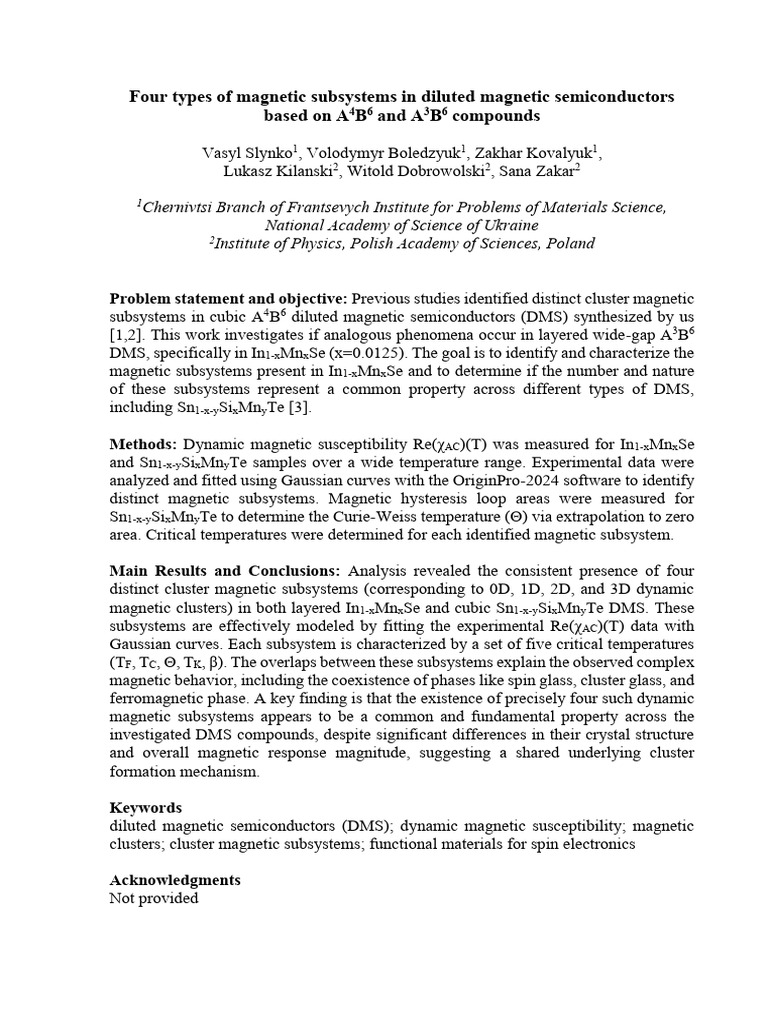 Magnetic Subsystems in DMS Compounds | PDF | Ferromagnetism | Magnetism