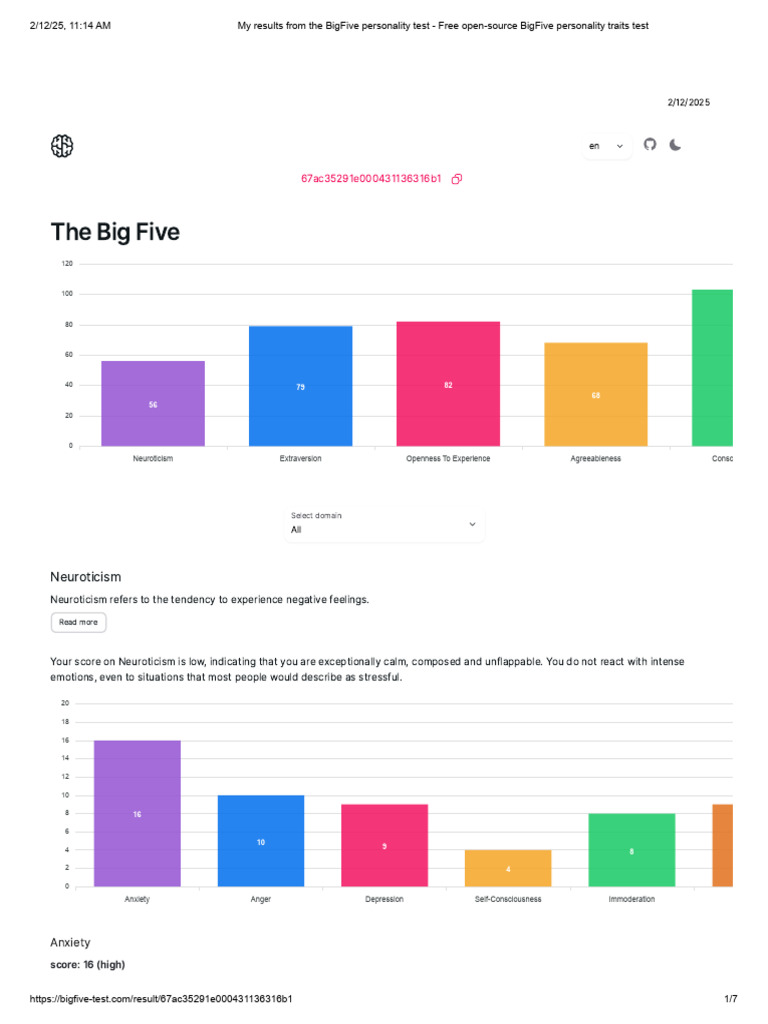 My Results From The BigFive Personality Test - Free Open-Source BigFive ...