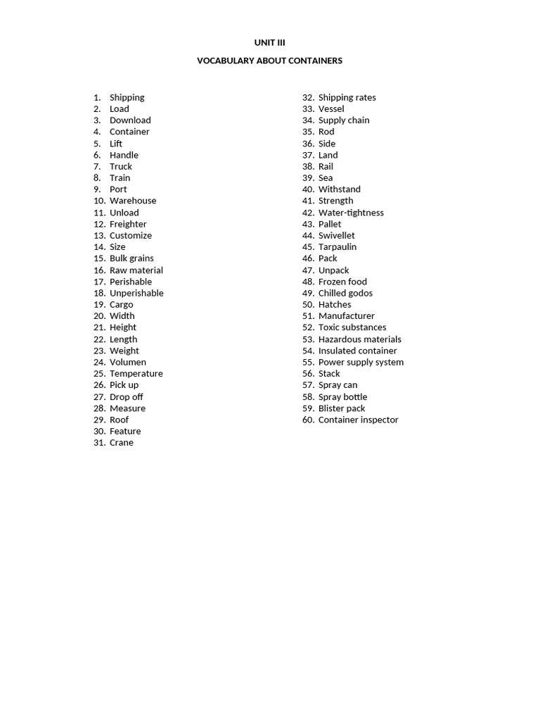 Essential Shipping Container Vocabulary | PDF