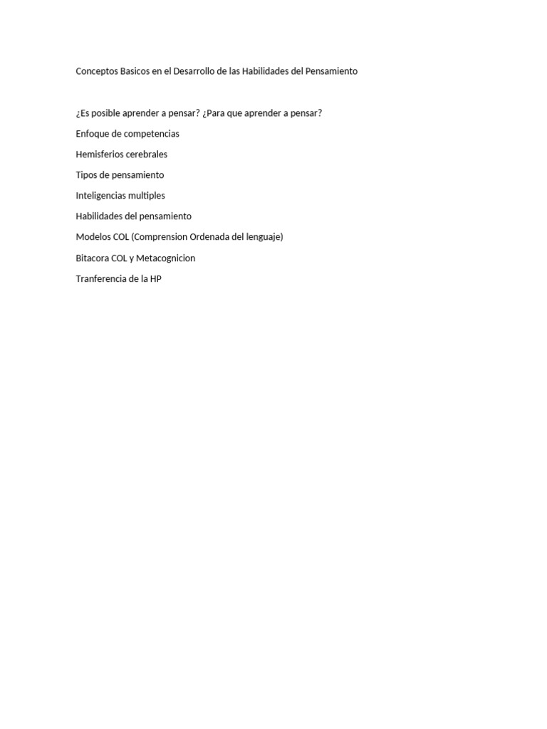 Conceptos Basicos en El Desarrollo de Las Habilidades Del Pensamiento | PDF