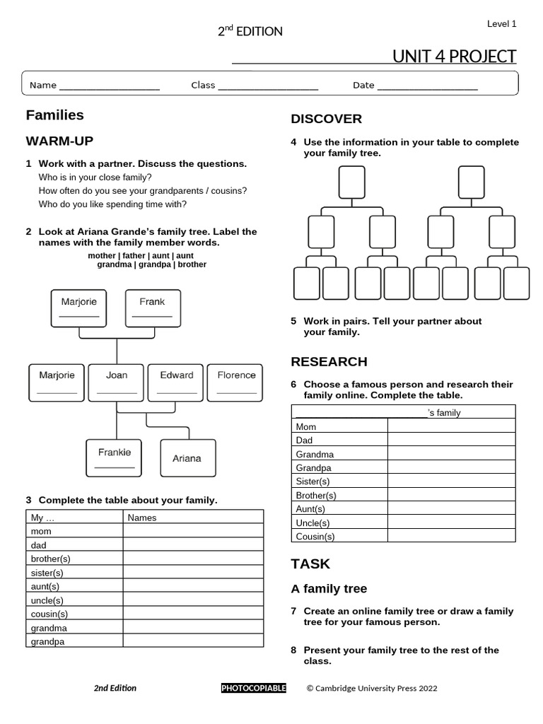 Thk2e AmE L1 Projects Unit 4 | PDF | Grandparent | Social Institutions