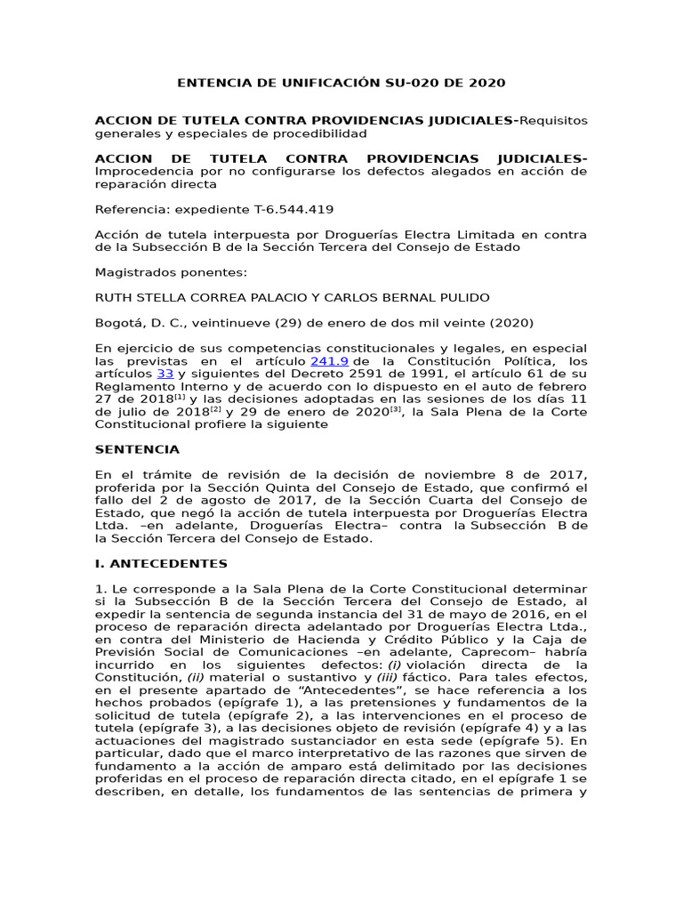 Sentencia de Enriquesimiento Sin Cauasa Corte Constitucional 2020 | PDF ...