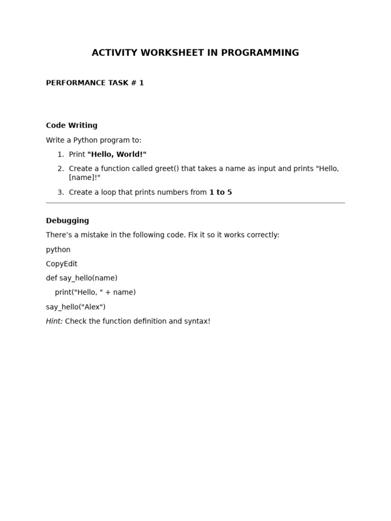 Python Programming Activity Worksheet | PDF