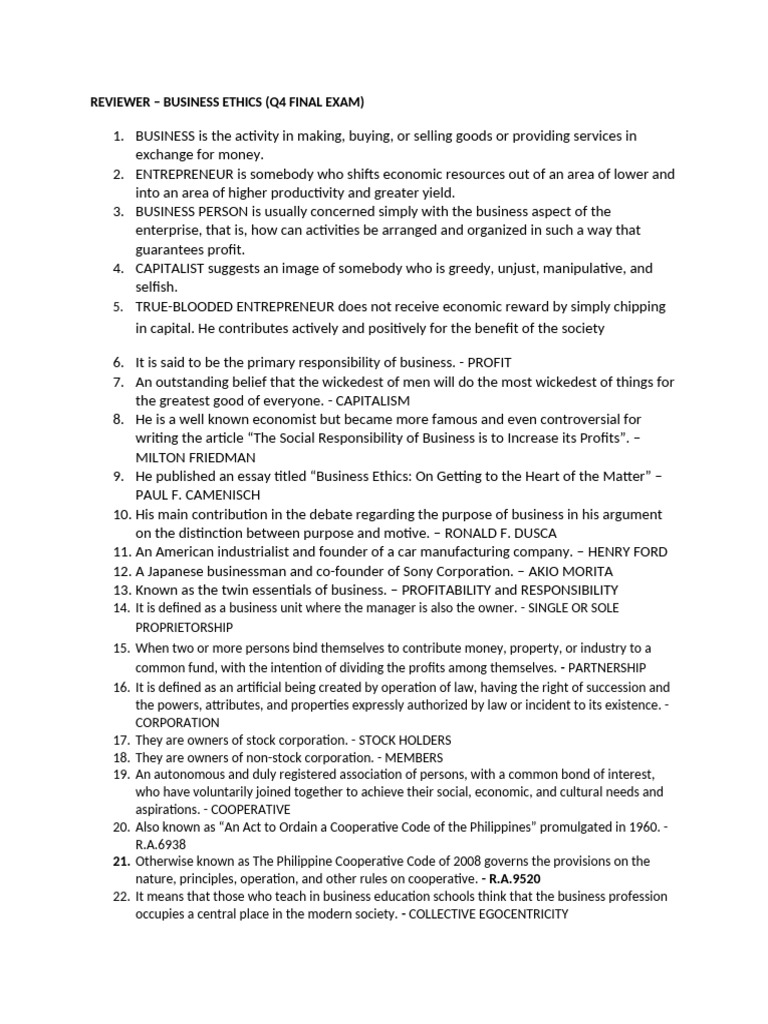 Business Ethics Final Exam Review | PDF | Business Ethics | Morality
