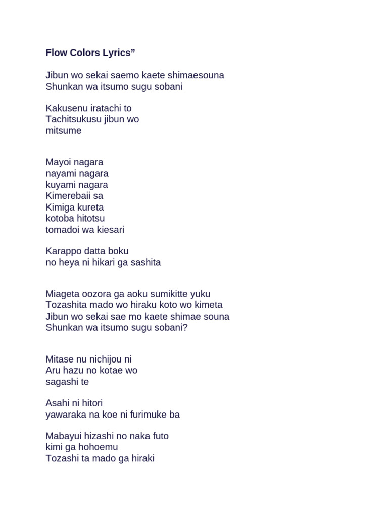 Flow Colors Lyrics Overview | PDF