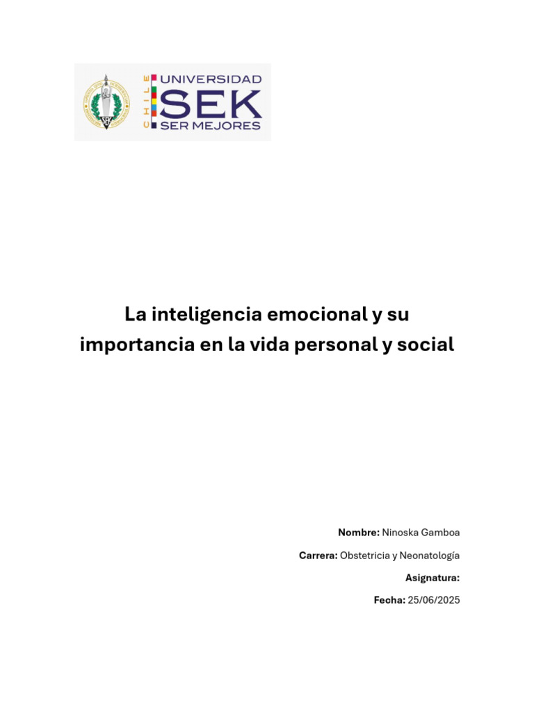 Importancia de la Inteligencia Emocional | PDF | Inteligencia emocional ...