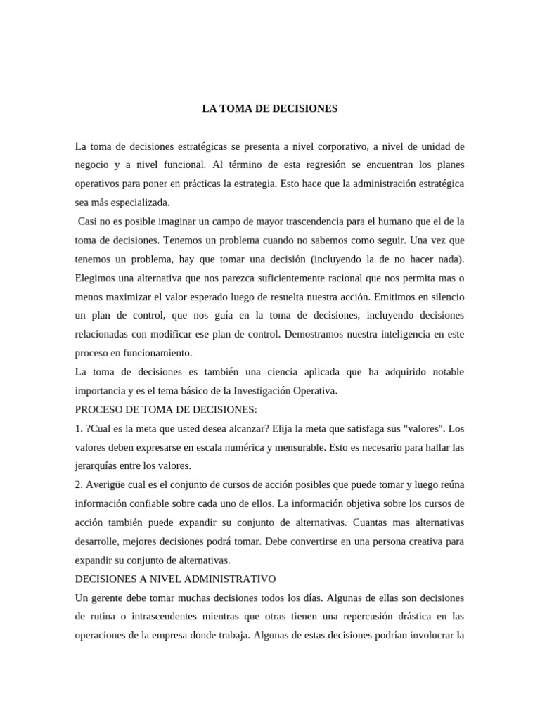 Estrategias en la Toma de Decisiones | PDF | Planificación ...