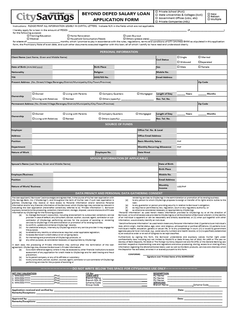 Beyond DepEd App Form 02022023 | PDF | Loans | Banks
