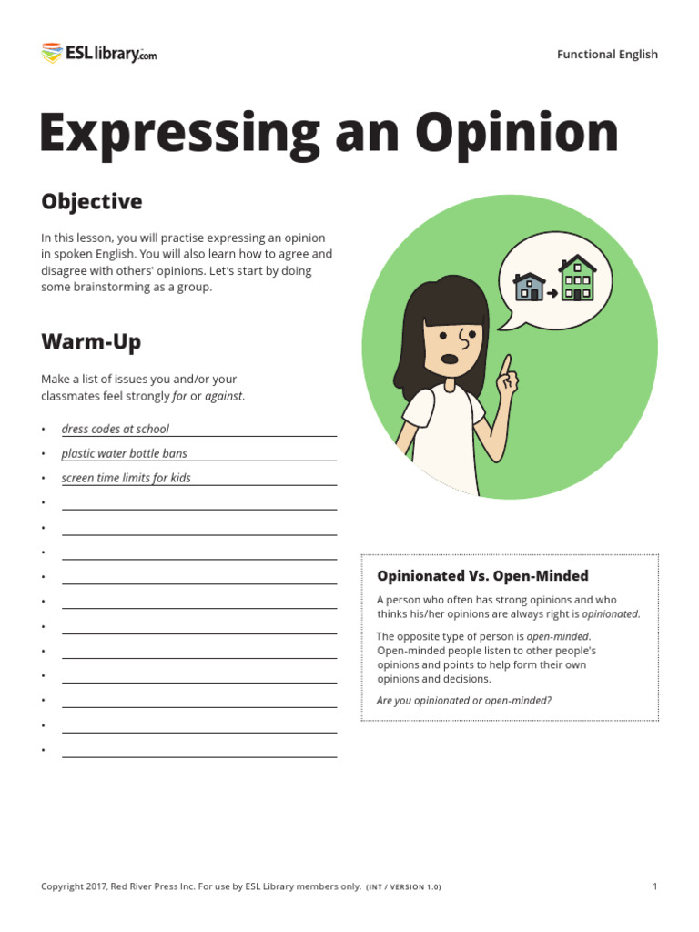 Practicing Opinion Expression Skills | PDF | English As A Second Or ...