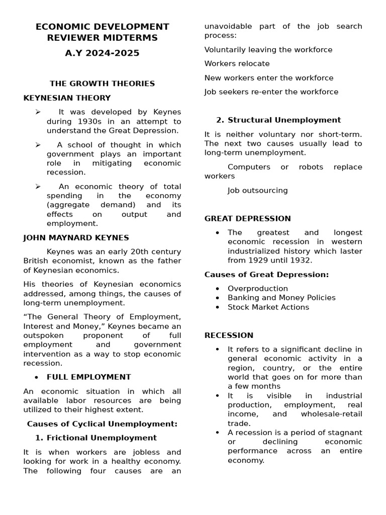 Economic Development Reviewer Midterms | PDF | Economic Growth | Human ...