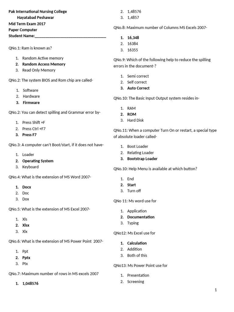 Computer Basics Midterm Exam 2017 | PDF | Booting | Bios