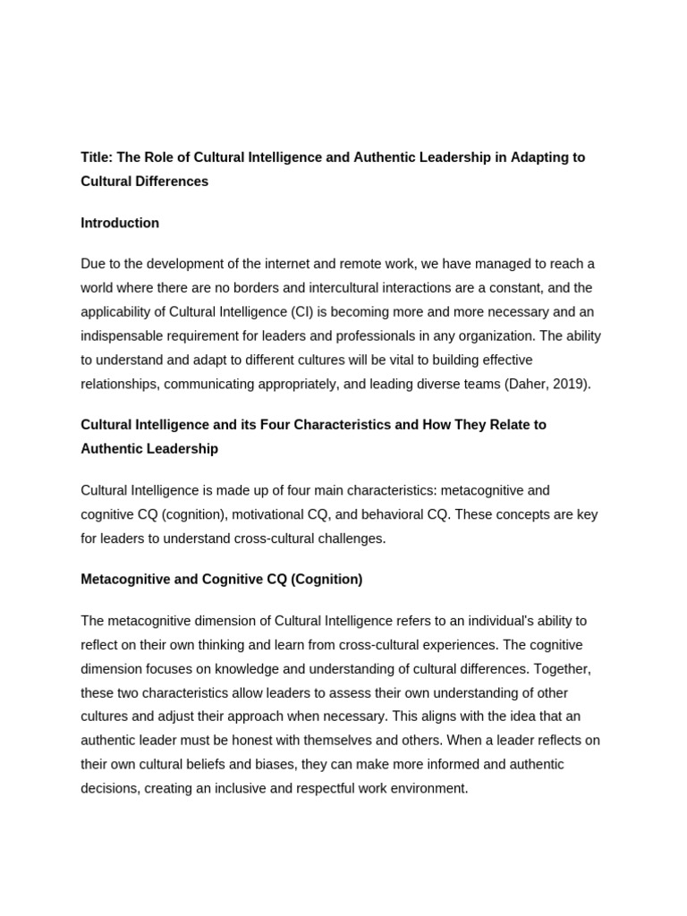 Cultural Intelligence in Authentic Leadership | PDF | Intelligence ...