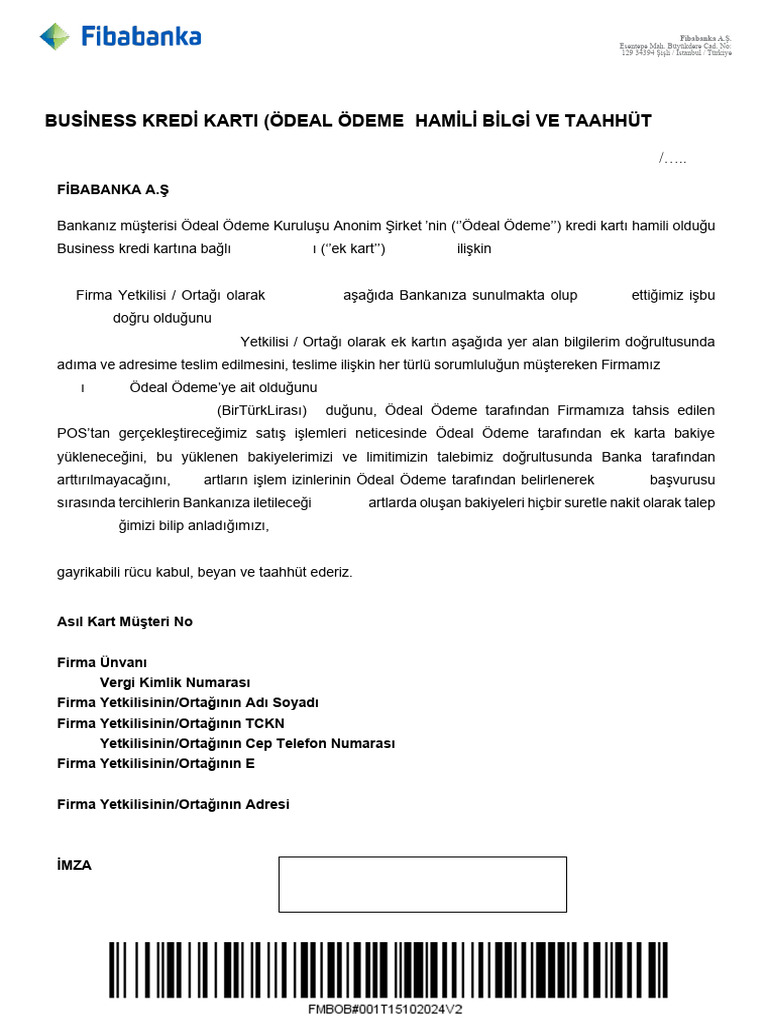Business Kredi Kartı (Ödeal) Hamili Bilgi Formu | PDF
