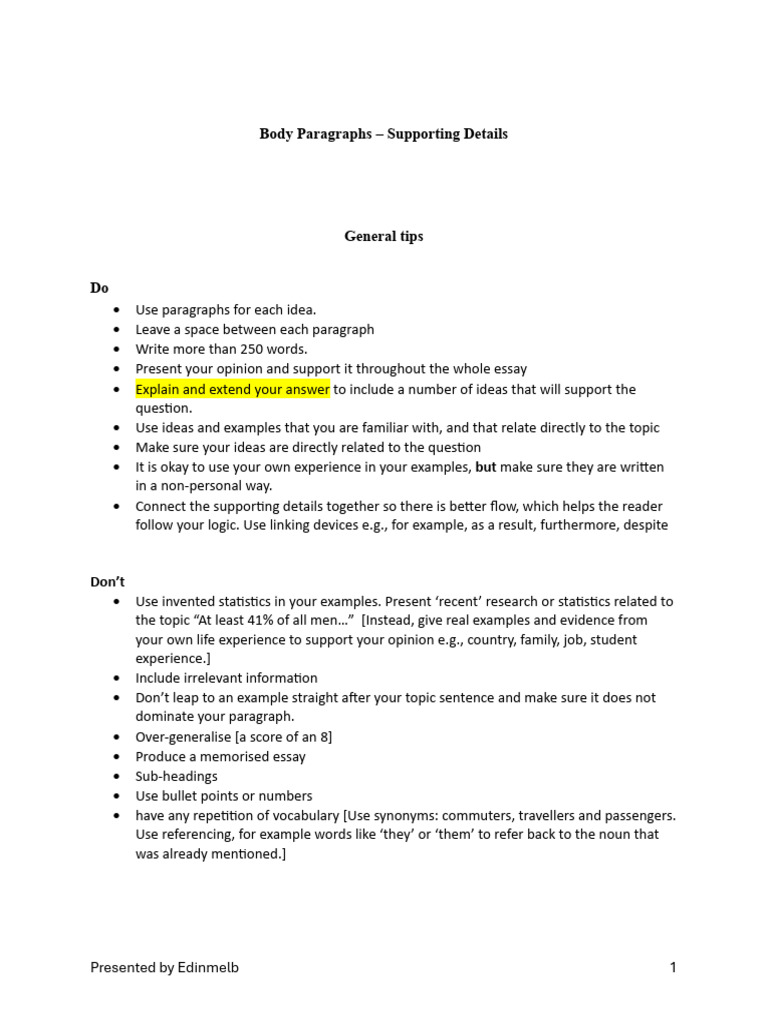 Body Paragraphs: Structuring Support | PDF | Storytelling | Essays