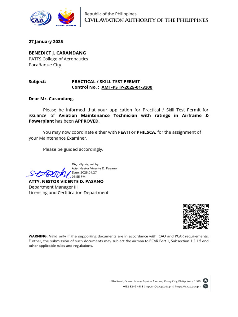 01-3200 Amt Practical and Skill Test Permit New Format | PDF