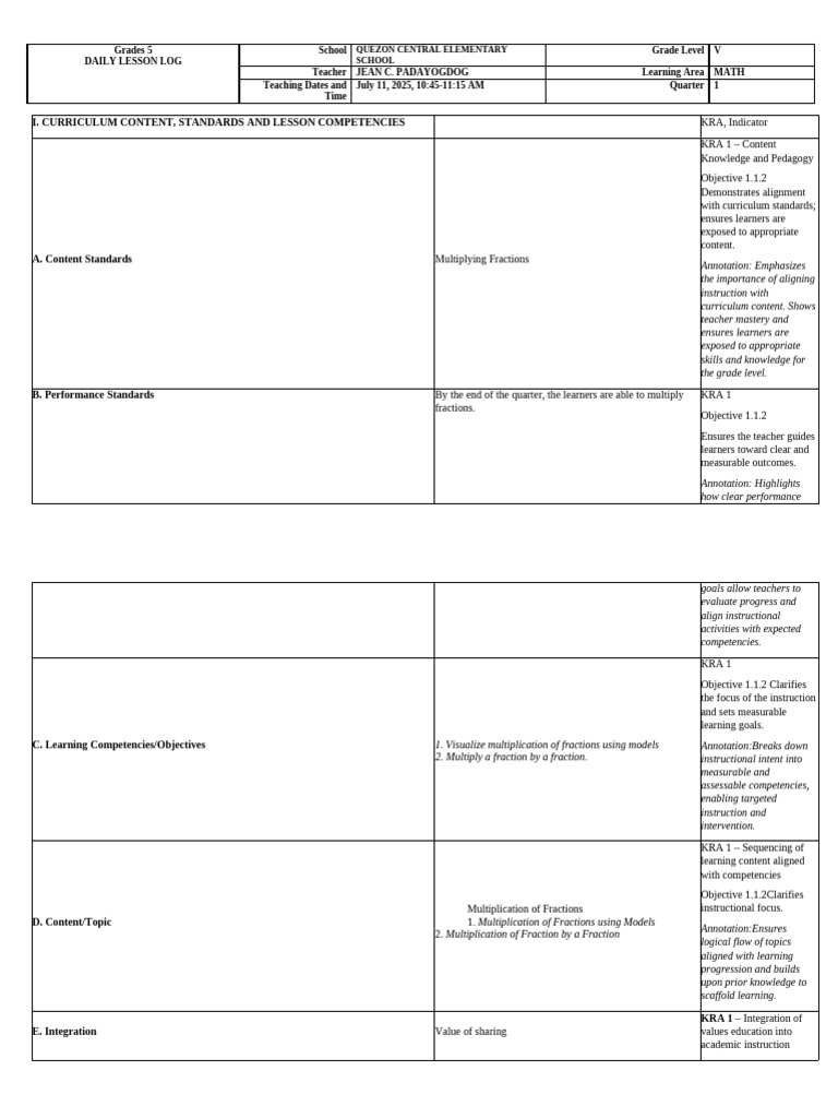 Grade 5 Math Lesson: Multiplying Fractions | PDF | Learning ...