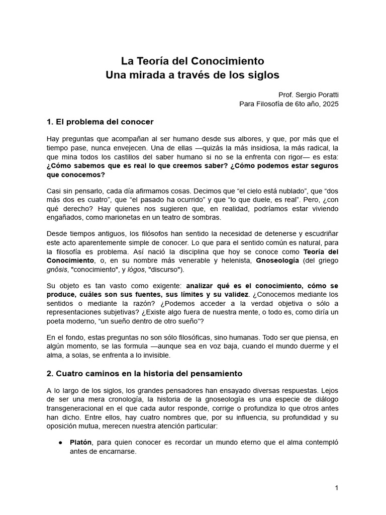 La Teoría Del Conocimiento - Clase de Filosofía | PDF | Verdad ...